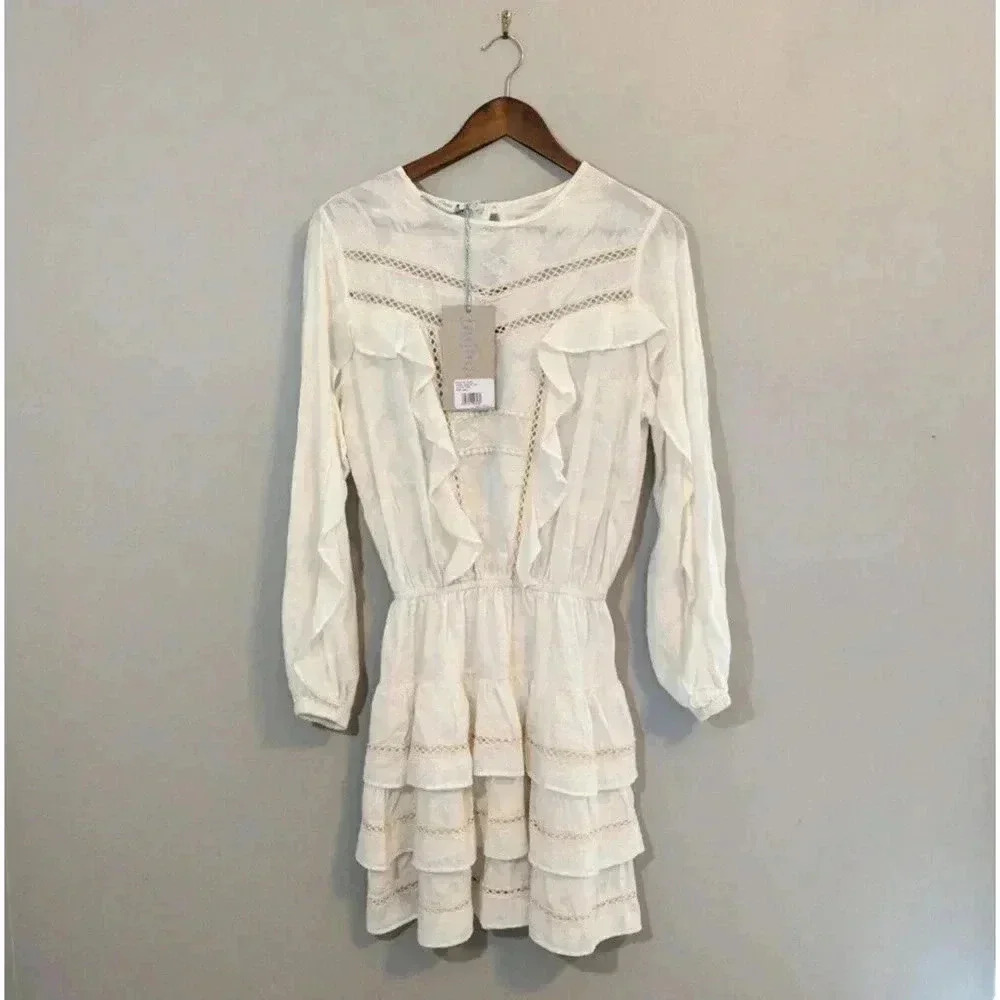 Devotion Twins Nice Ecru Cream Long Sleeve Mini Dress NEW Size Small Boho $379